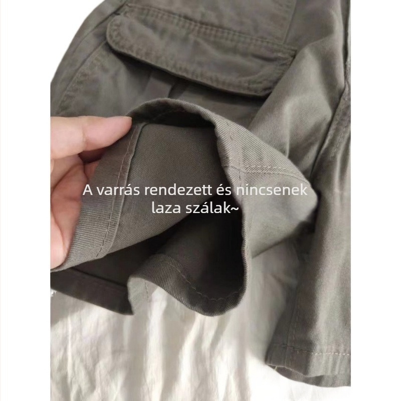 Plusz méretű magas derékú, egyenes szabású farmernadrág zsebekkel, 3/4 hosszú, mindennapi munkastílus