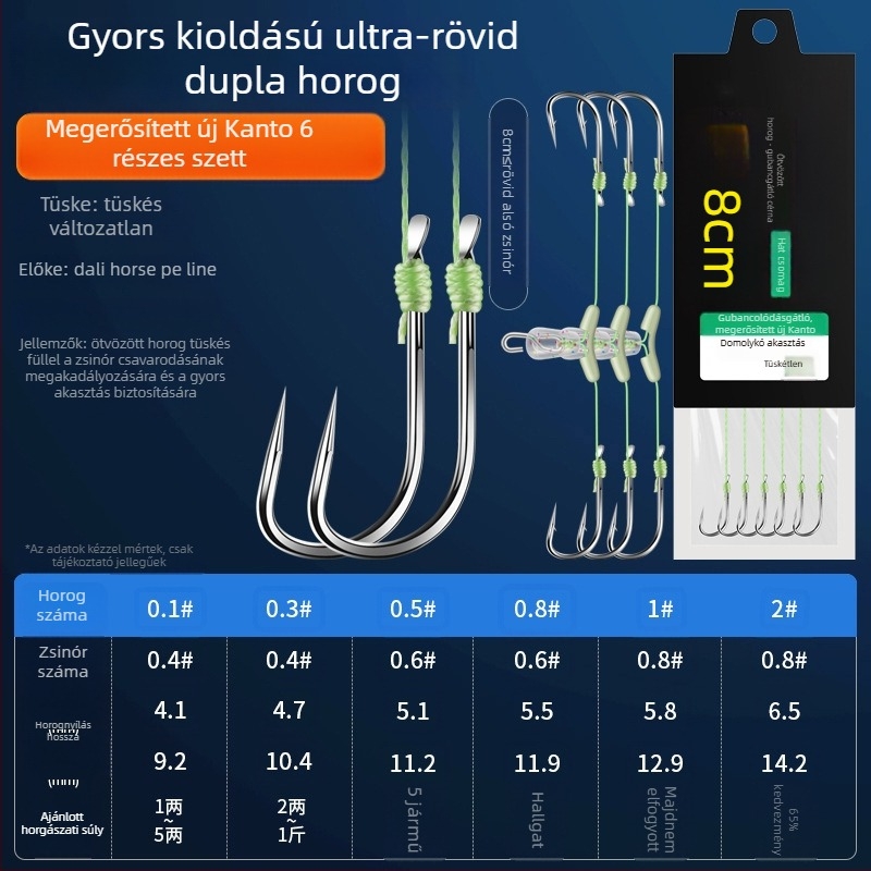 Dupla horog, 8 cm, anti-tekeredés, tövises horog