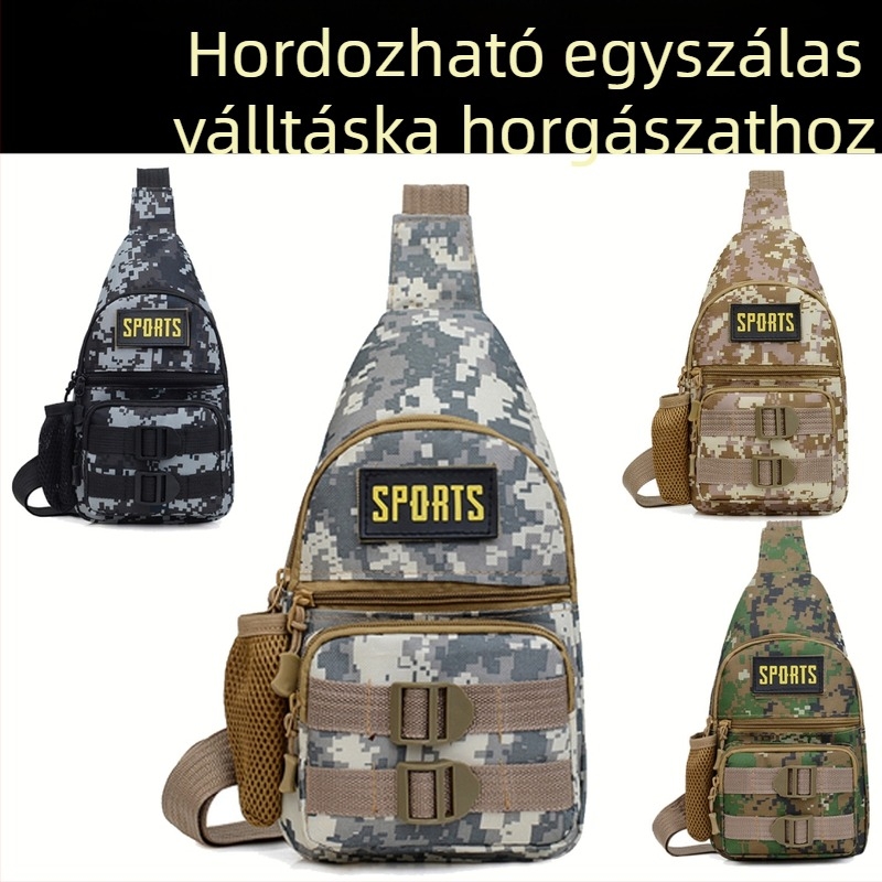 Anova Oxford anyagból készült többfunkciós horgász táska, orsó- és bottartóval, derék- és crossbody pánttal, vízálló