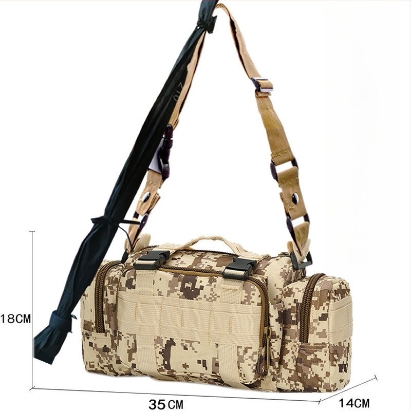 Anova Oxford anyagból készült többfunkciós horgász táska, orsó- és bottartóval, derék- és crossbody pánttal, vízálló