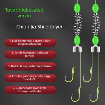 Kézi bottal és rugóval ellátott horgászkészlet carp horgászathoz, kettős horgok, tekeredés elleni zsinór, Iseine horgok, erős zsinór, fluoreszkáló horgok