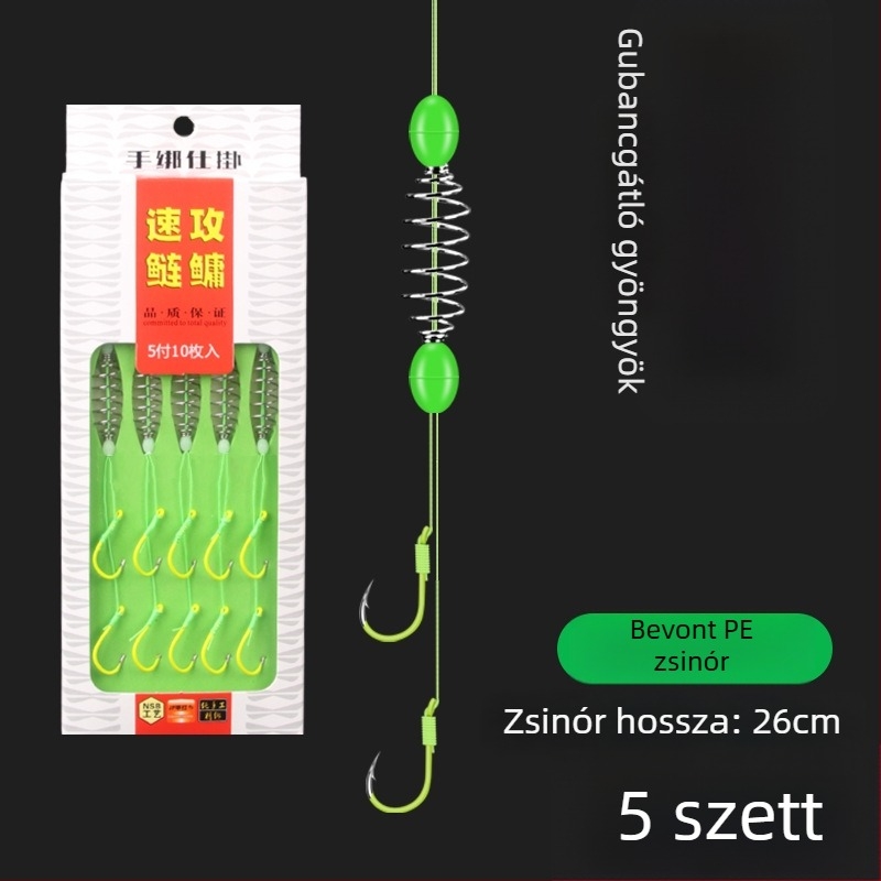 Kézi bottal és rugóval ellátott horgászkészlet carp horgászathoz, kettős horgok, tekeredés elleni zsinór, Iseine horgok, erős zsinór, fluoreszkáló horgok