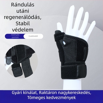 Csuklóvédő alumínium lemezzel a hüvelykujj stabilizálására, szíjnyomás a védelemért és a kényelemért.