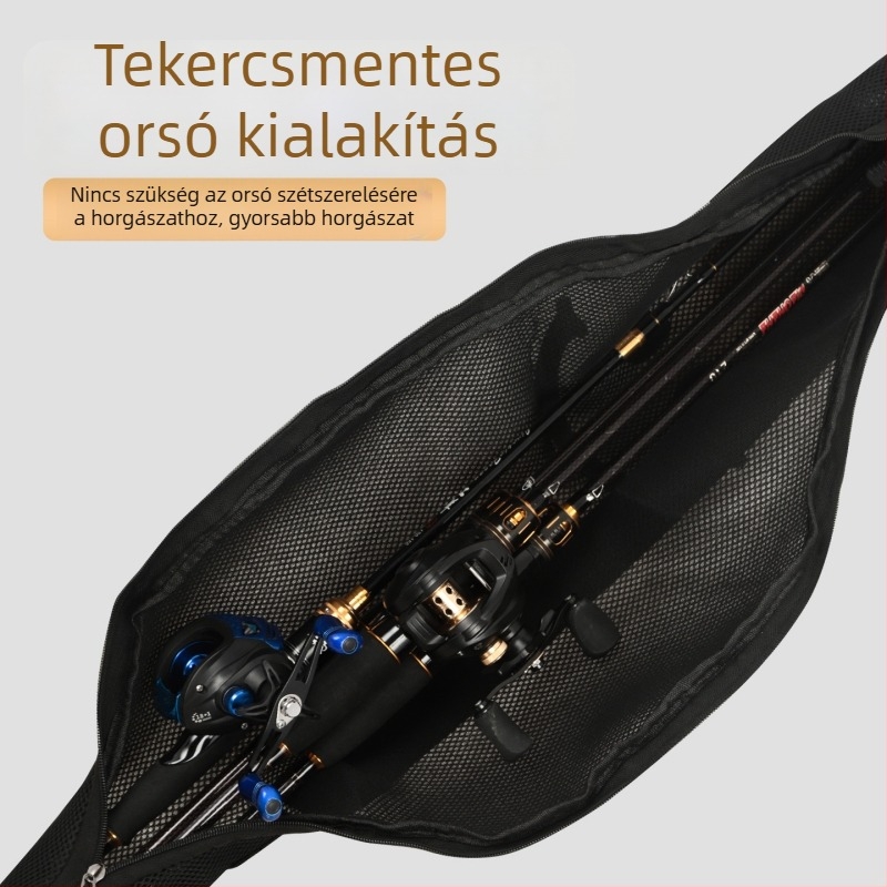 Nagy kapacitású vállon hordható horgászbot táska, légáteresztő, gyorsan száradó hálós anyagból, összecsukható csali tároló, hordtáska botokhoz