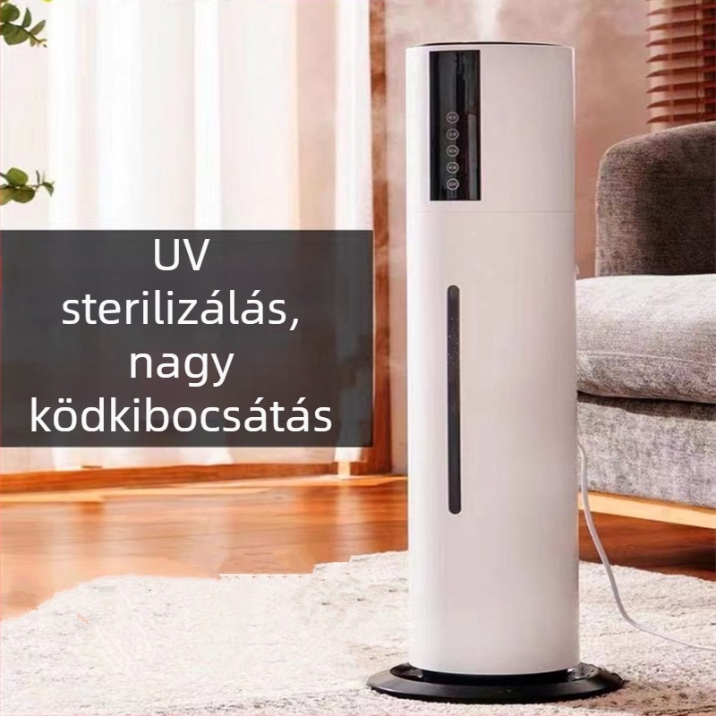 Padlóra álló ultrahangos párásító otthonra, csendes, nagy kapacitású 6,1–10 L, 1 párásító kimenet, távirányító, időzítő >8 óra, vízhiány és áramszünet elleni védelem
