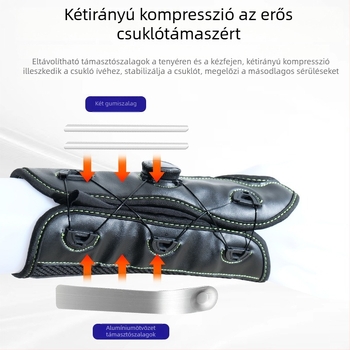Állítható gombbal ellátott csuklóvédő a kompressziós rögzítéshez, acéllemez-támasszal rándulások és törések esetén