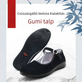 Női fekete velúr cipő csattal, kerek orrú, alacsony sarkú, mindennapi viseletre