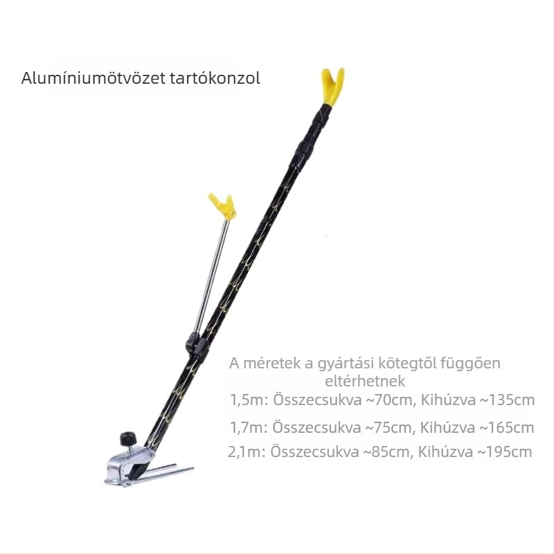Alumínium ötvözetű horgászbot-tartó, állítható és kihúzható, több szakaszos kivitel