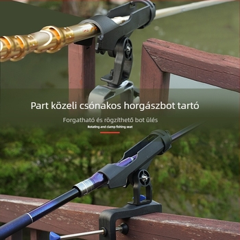 Alumínium ötvözetű hajóhorgászbot-tartó, 360°-ban forgatható, állítható, összecsukható, nagy szorítóval