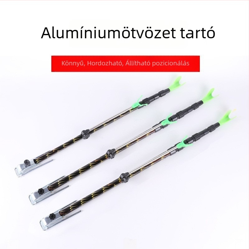 Alumínium‑ötvözetű horgászbot‑tartó, többszörös forgatással és összecsukható kivitel