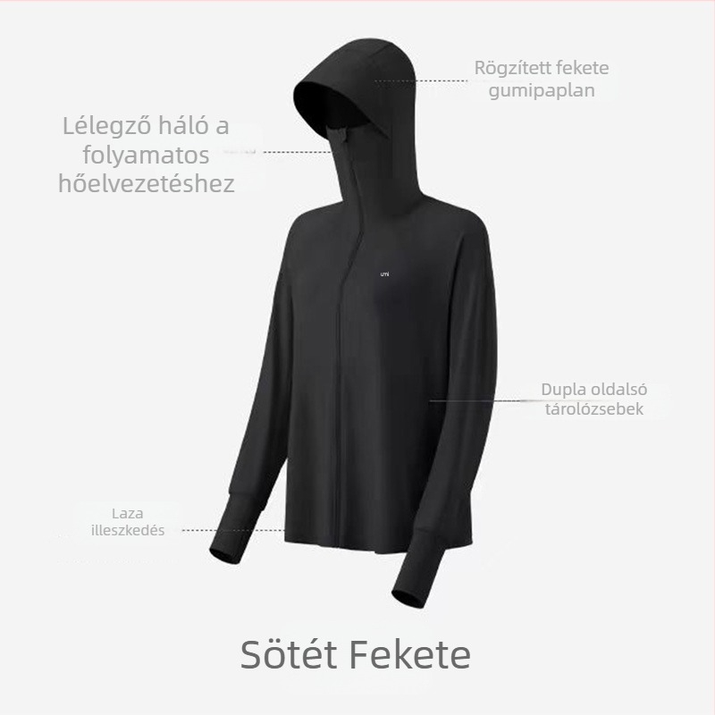 Női ice silk UV-védett kapucnis dzseki, ultra vékony, lazán szabott, nyári szabadtéri viselet