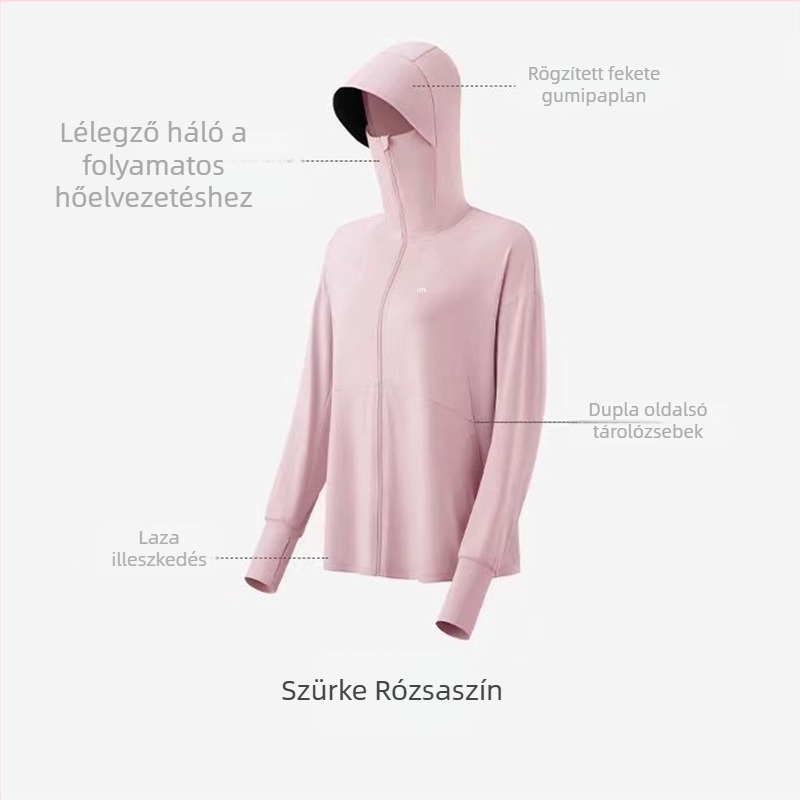 Női ice silk UV-védett kapucnis dzseki, ultra vékony, lazán szabott, nyári szabadtéri viselet