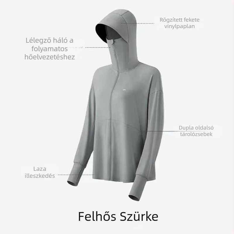 Női ice silk UV-védett kapucnis dzseki, ultra vékony, lazán szabott, nyári szabadtéri viselet