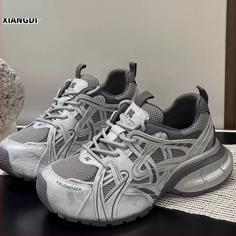 Női valódi bőrből készült dad sneakers, 2026 tavasz, sokoldalú vastag talppal, magasságot növelő, légáteresztő hálós felsőrész, mindennapi sportcipő