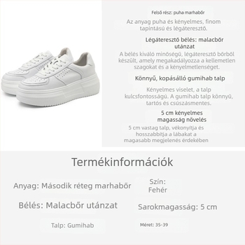 Da Vinci női mindennapi casual sneaker, bőr felsőrész, fehér, vastag talpú cipő, magasságot növelő funkcióval, 2025 tavasz