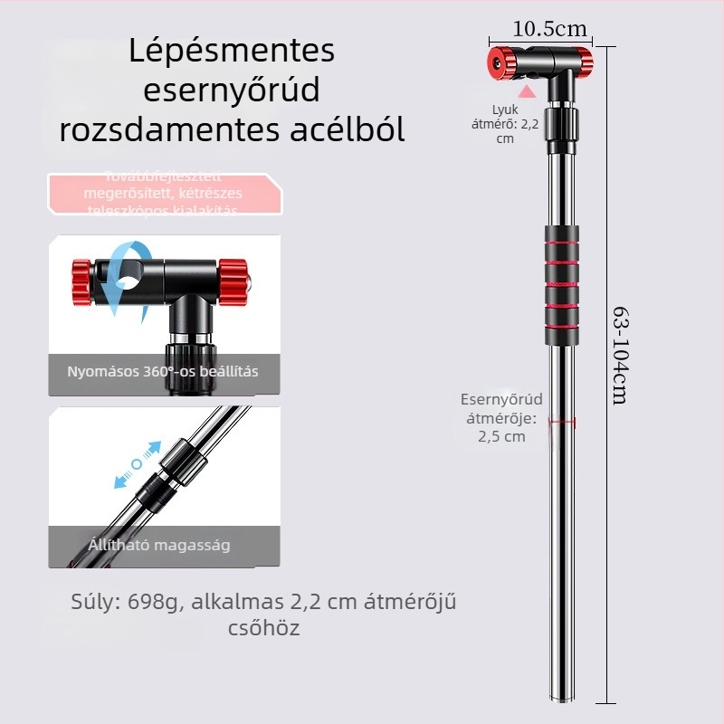Univerzális, többirányú alsó rúd horgász esernyőhöz, rozsdamentes acél csatlakozóval és földre szerelhető tartóval