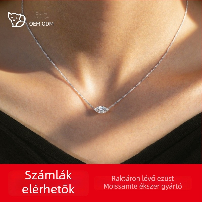 S925 ezüst Moissanite nyaklánc marquise vágással, kulcscsonti lánc, Pt950 bevonattal, elegáns, letisztult és sokoldalú, állítható hosszúság 21–50 cm