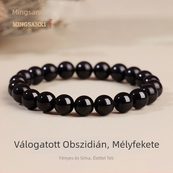 Természetes fekete obszidián körkarkötő — uniszex geometriai dizájn