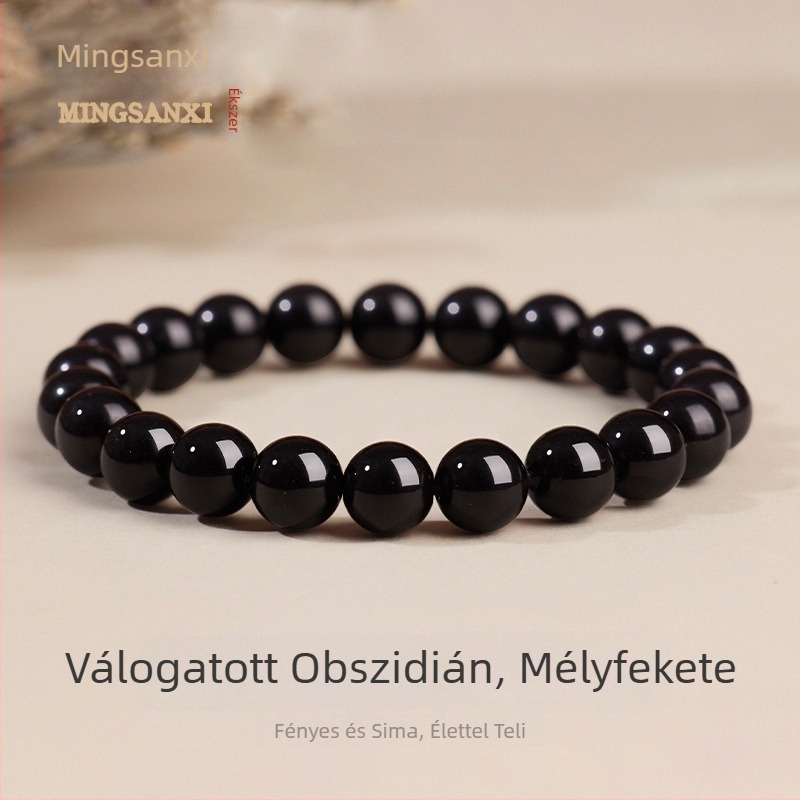 Természetes fekete obszidián körkarkötő — uniszex geometriai dizájn