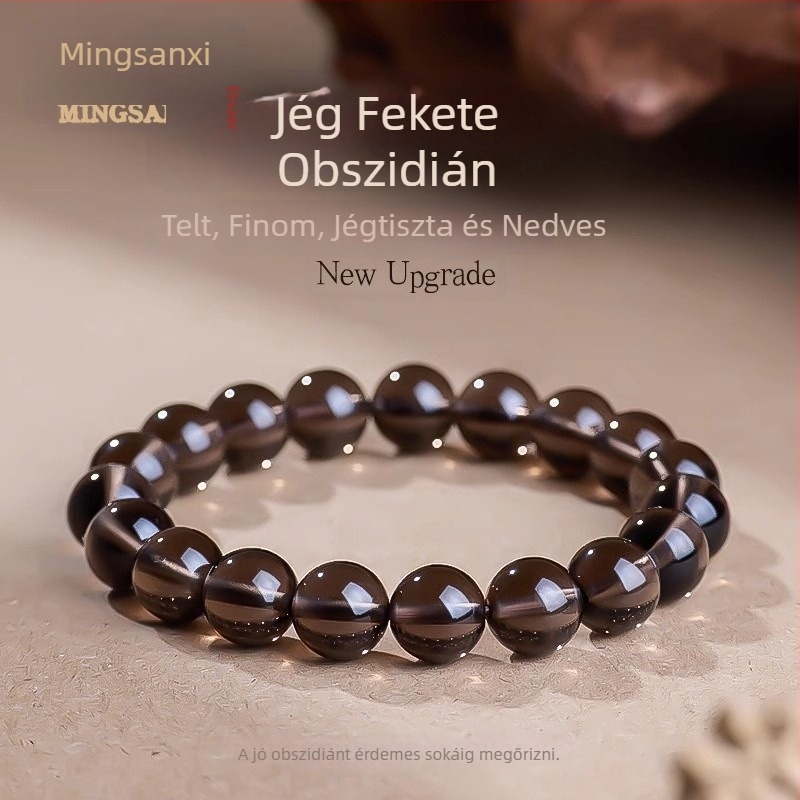 Természetes fekete obszidián körkarkötő — uniszex geometriai dizájn