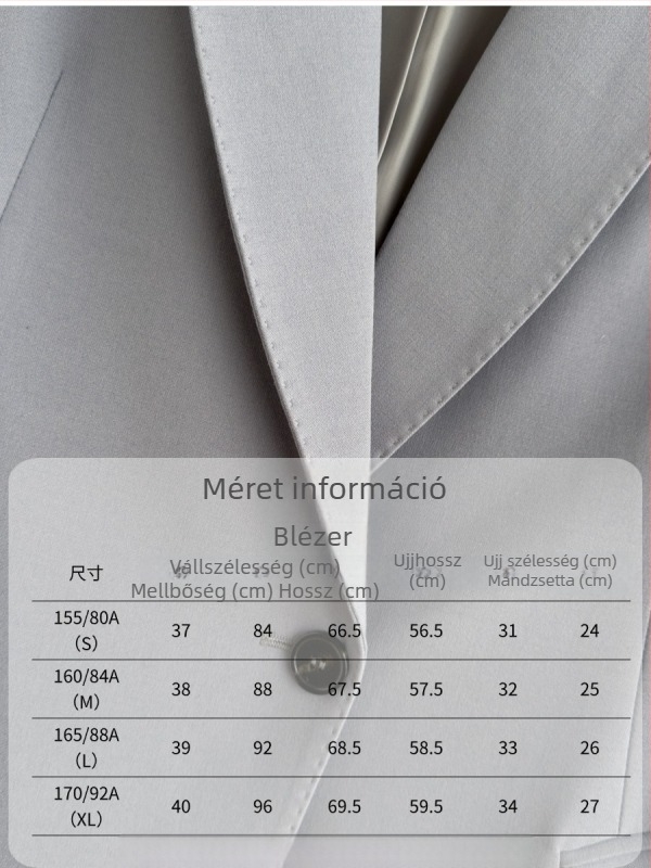 Kék egygombos blézer női interjúhoz, tavaszi irodai viselet, elegáns női kosztümkabát