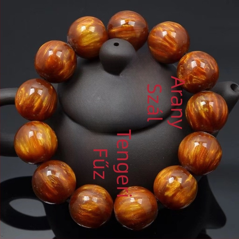 Uniszex Sea Willow gyöngy karkötő, imitált arany tónusú felülettel és buddhista medállal
