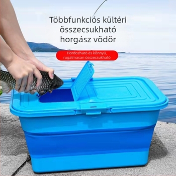 Összecsukható horgászvödör fedéllel és oxigénpumpa készlet élő halak számára