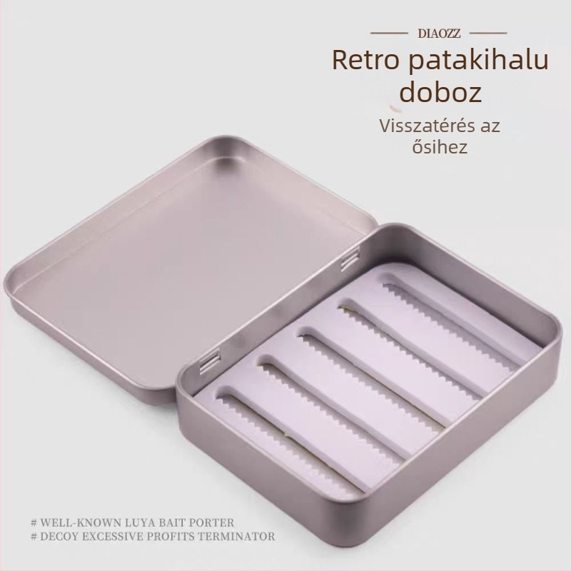 Mágneses, kis vas doboz horgok és kellékek tárolására, hordozható csalihordó doboz