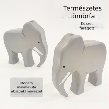 Elefánt faragott fa dísz, tömörfa, kézzel készített, modern minimál stílusú otthoni dekoráció