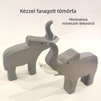 Elefánt faragott fa dísz, tömörfa, kézzel készített, modern minimál stílusú otthoni dekoráció