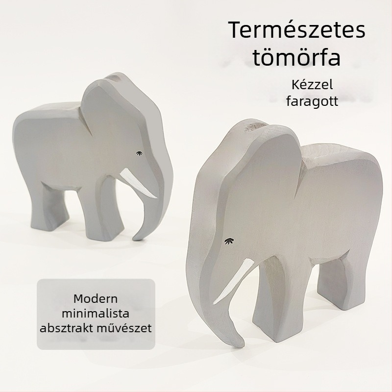 Elefánt faragott fa dísz, tömörfa, kézzel készített, modern minimál stílusú otthoni dekoráció