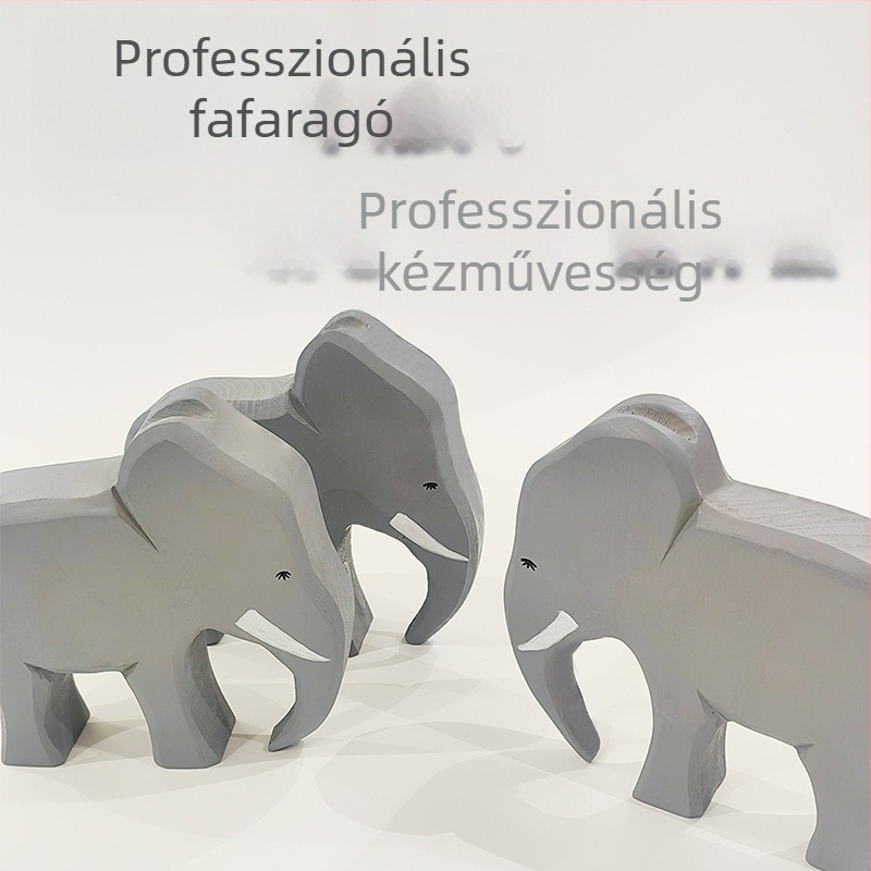 Elefánt faragott fa dísz, tömörfa, kézzel készített, modern minimál stílusú otthoni dekoráció