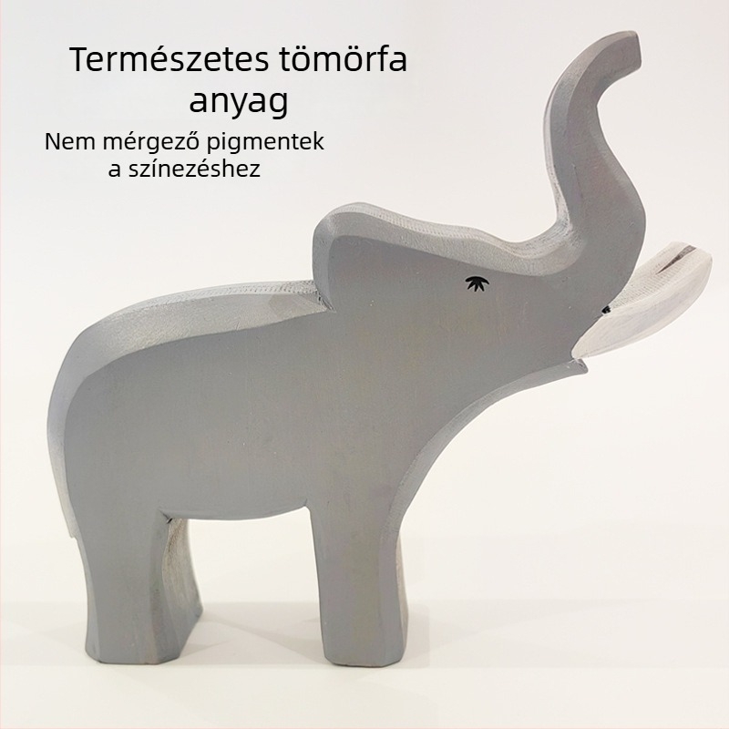 Elefánt faragott fa dísz, tömörfa, kézzel készített, modern minimál stílusú otthoni dekoráció