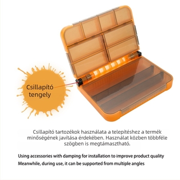 Kétoldalas, kétszintes csalihordozó doboz, merev tároló a horgászfelszereléshez