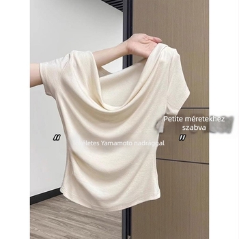 Női off-shoulder rövid ujjú felső, könnyű nyári anyag, karcsú szabás, crop fazon