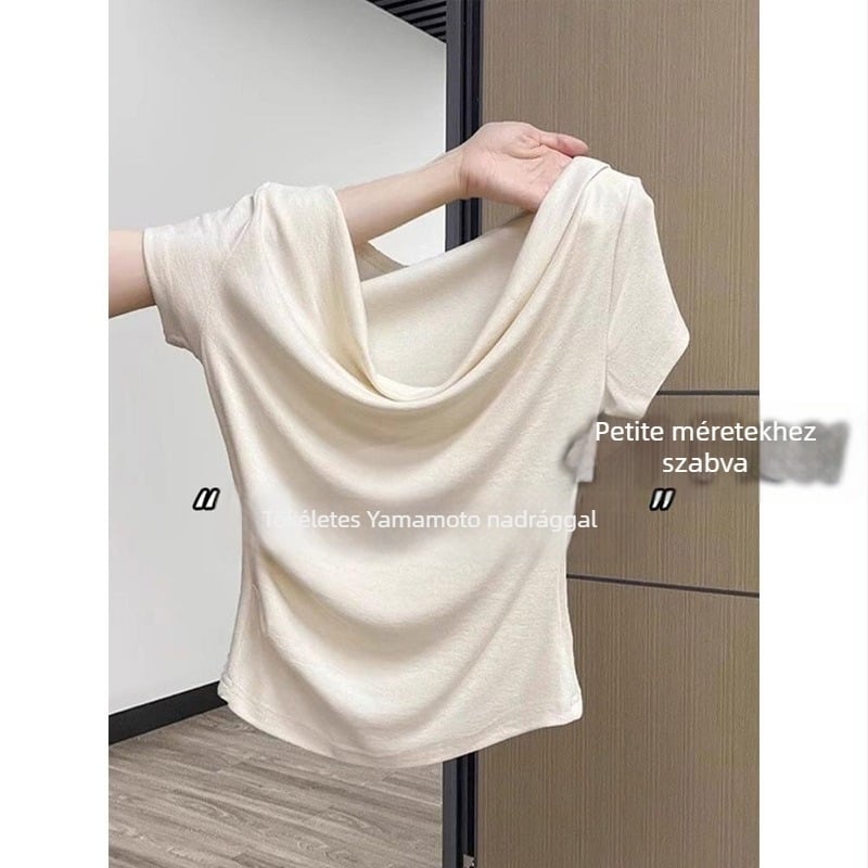 Női off-shoulder rövid ujjú felső, könnyű nyári anyag, karcsú szabás, crop fazon
