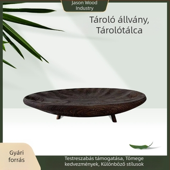 Tömörfa faragott háromlábú nagy tál, vintage felülettel, kézzel készített otthoni használatra