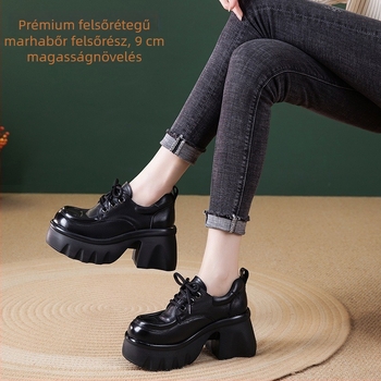 Női első réteg marhabőr loaferek, 2026 tavasz, retro brit stílus, vastag talpú slip-on bőrcipők
