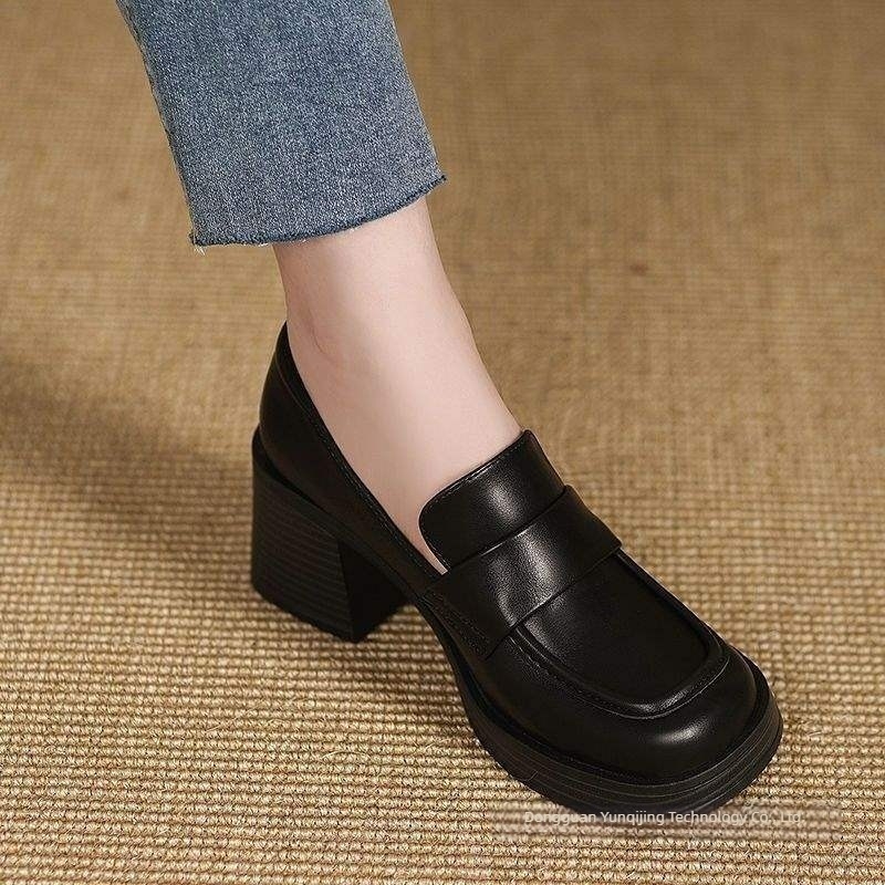 Női loaferek vastag sarokkal és négyzetes orral, slip-on, bőr, Mary Jane stílus, 2025 tavasz retró