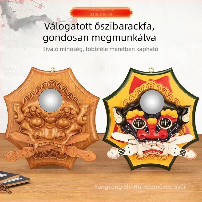 Kézzel készített őszibarackfából készült relief medál, oroszlán harap kardot, finoman faragott otthoni dekoráció