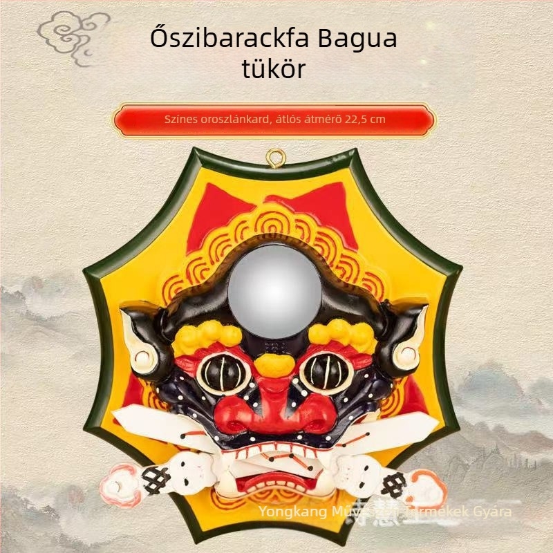 Kézzel készített őszibarackfából készült relief medál, oroszlán harap kardot, finoman faragott otthoni dekoráció
