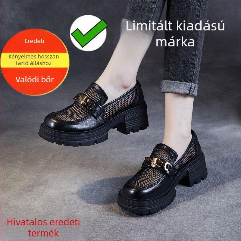 Double Happiness Duck Női hálós perforált loaferek, 2025 nyár, brit stílus, bőr cipő, légáteresztő