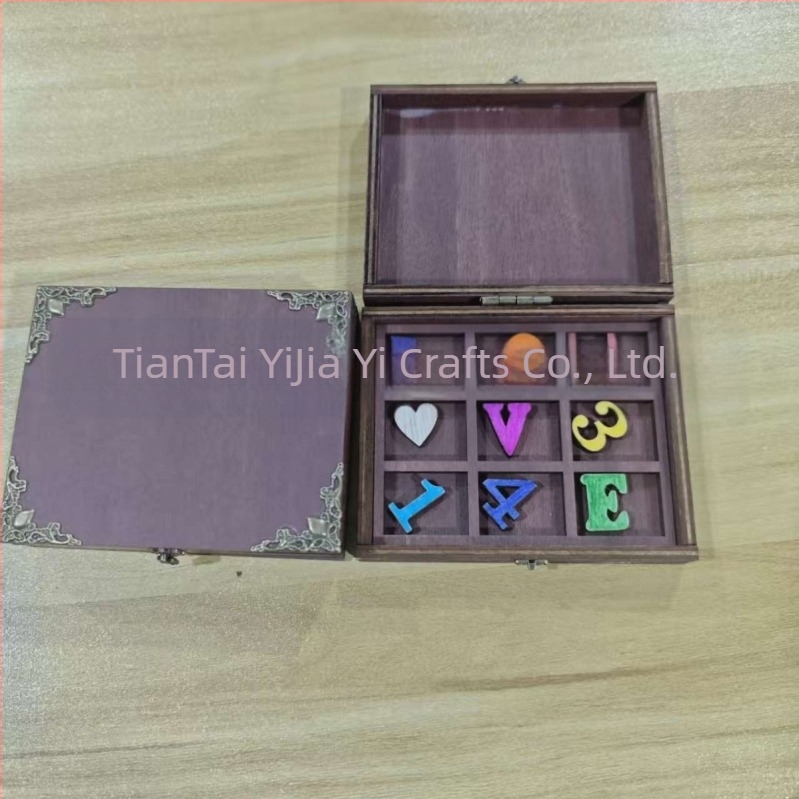 Vintage fa ajándékdoboz miniatűr jelenettel a lakásdekorációhoz, kis kézműves fa dísztárgy