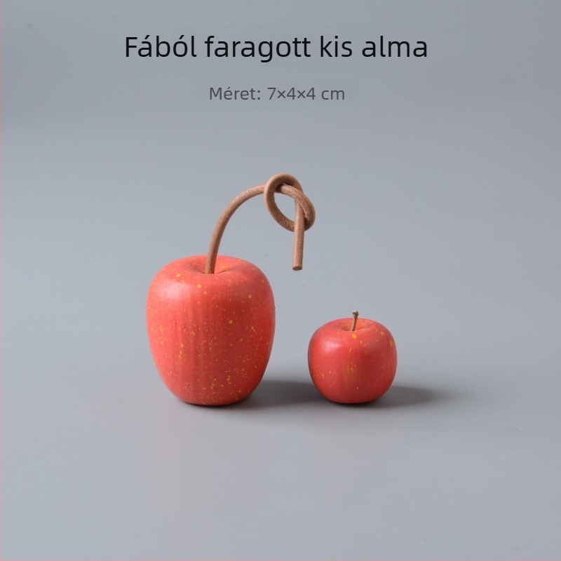 Kézzel festett, faragott alma alakú dísztárgy, faanyagból készült dekoráció fotózáshoz és asztali díszítéshez