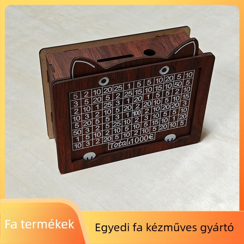 Diákoknak készült retro fa persely, elegáns és dekoratív — csak betétre szolgál, nem vehető ki; bankjegyeket és érméket egyaránt tárol.