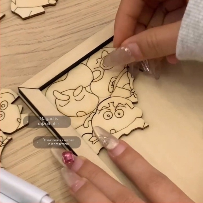 Shin-chan grafitos fa puzzle: aszimmetrikus alakú, kézzel festett, DIY, színezhető, családi portré