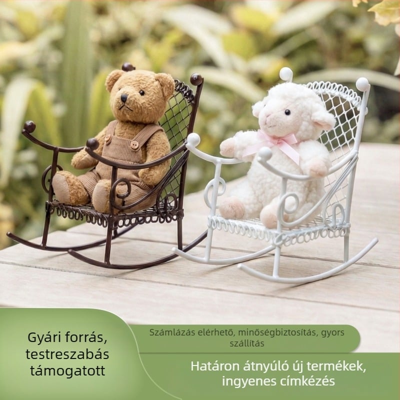 Miniatűr kovácsoltvas hintaszék kertmikro-tájhoz
