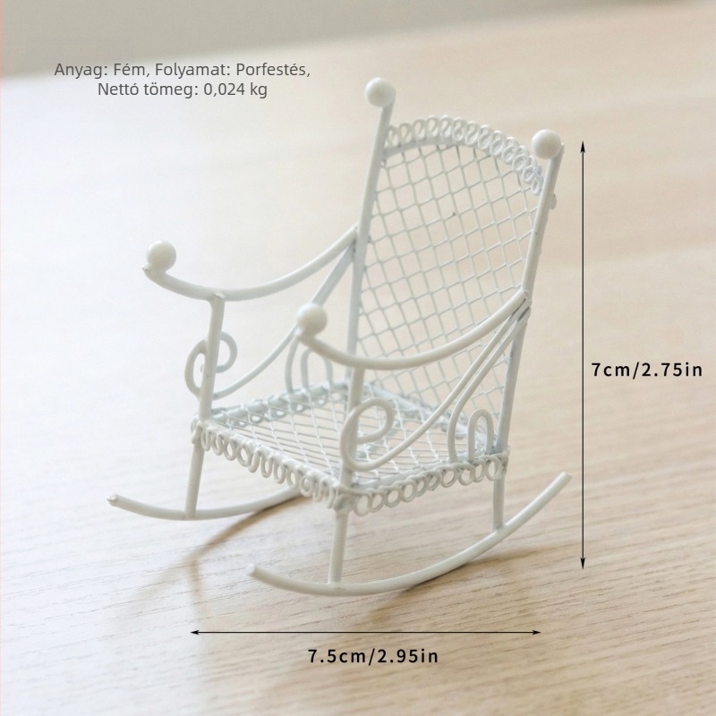 Miniatűr kovácsoltvas hintaszék kertmikro-tájhoz
