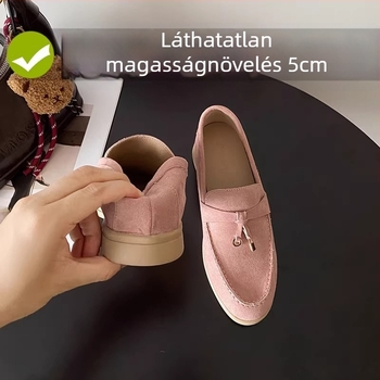 Női magasságot növelő bojtos csatos loafers, slip-on, valódi bőr, puha talp, régi pénz stílus