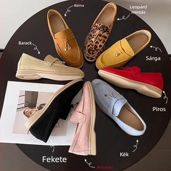 Női magasságot növelő bojtos csatos loafers, slip-on, valódi bőr, puha talp, régi pénz stílus